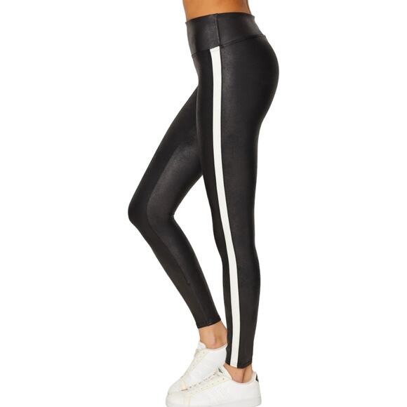 Spanx Faux Leather Side Stripe Leggings Small Black Chic Edgy High Waisted - Picture 1 of 7